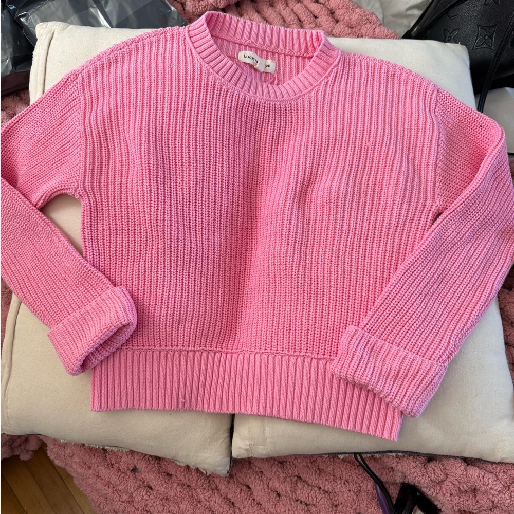 Lucky Brand Oink Chunky Knit Crop Sweater Y2K Barbie Vibes Top8